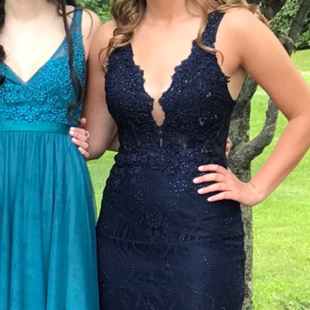Faviana Glamour Navy Blue Prom Dress